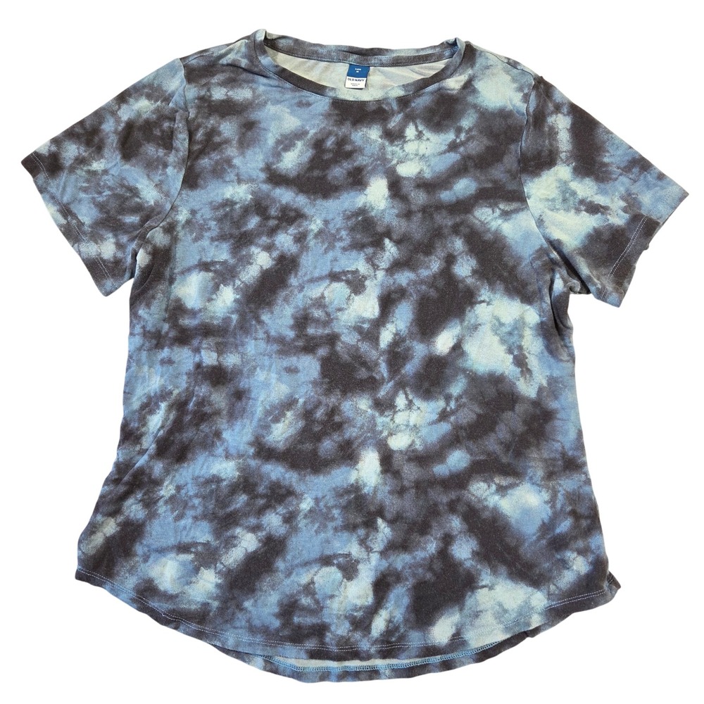 Old Navy‎ Luxe Shirt Womens Medium Blue Tie Dye Short Sleeve Summer Basic Casual